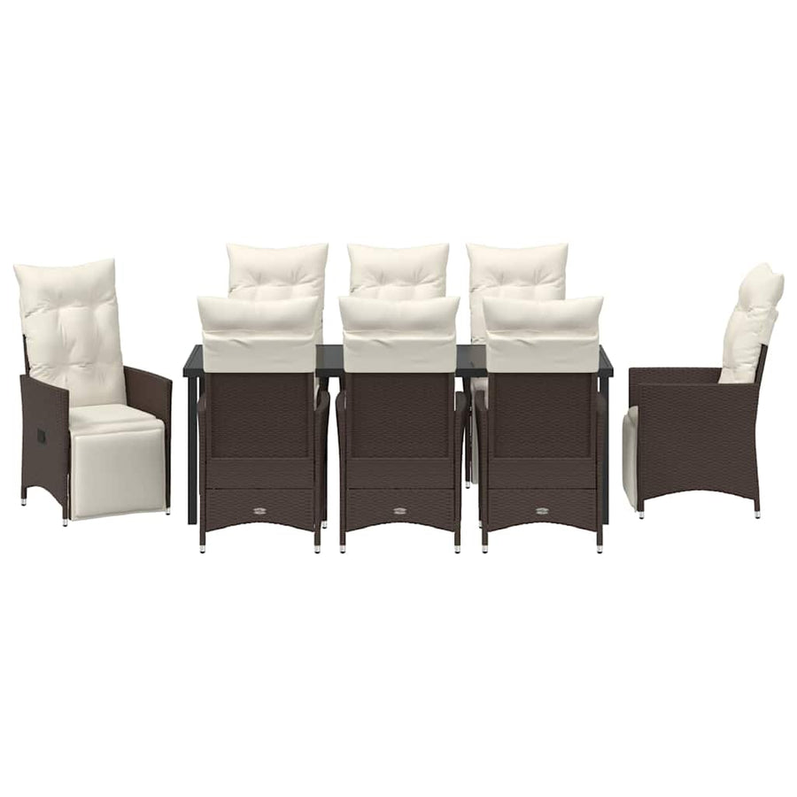 Tuin Eetset Met Kussen 9 Pcs Bruin Poly Riet