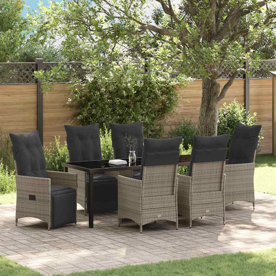 Tuin Eettafelset Met Kussen 7 Pcs Grijs Poly Rattan