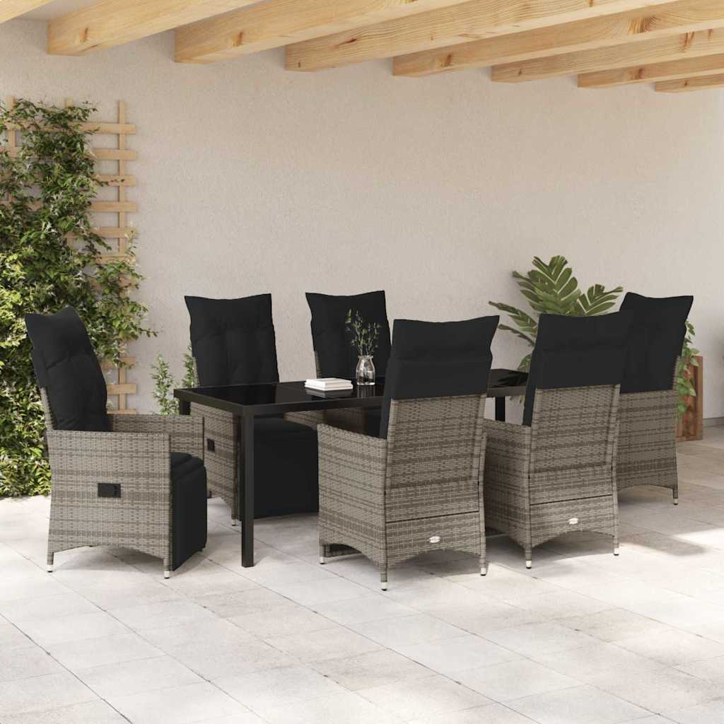 Tuin Eettafelset Met Kussen 7 Pcs Grijs Poly Rattan