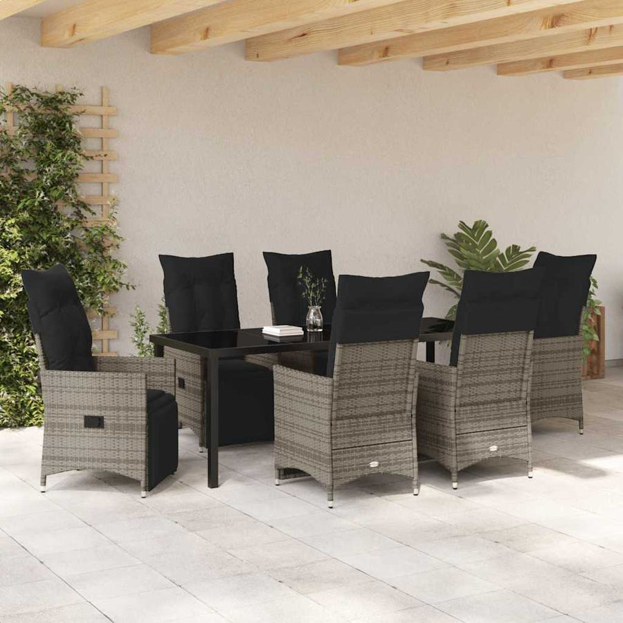 Tuin Eettafelset Met Kussen 7 Pcs Grijs Poly Rattan