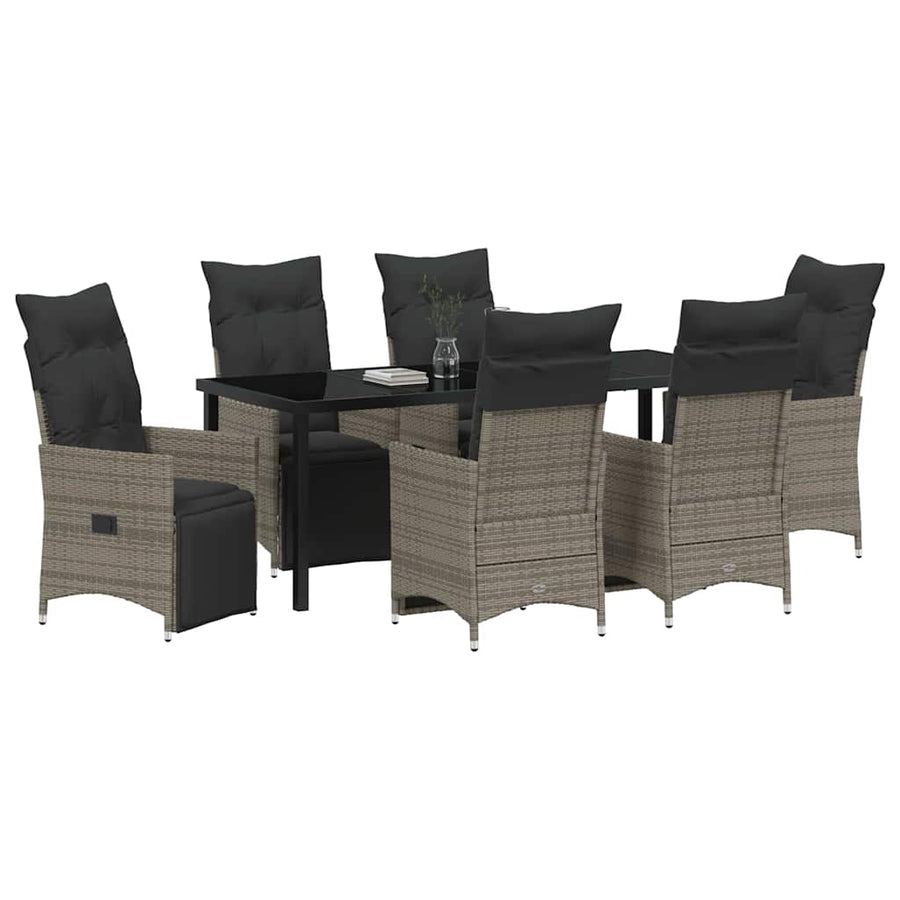 Tuin Eettafelset Met Kussen 7 Pcs Grijs Poly Rattan