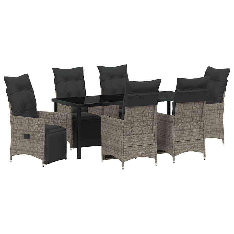Tuin Eettafelset Met Kussen 7 Pcs Grijs Poly Rattan