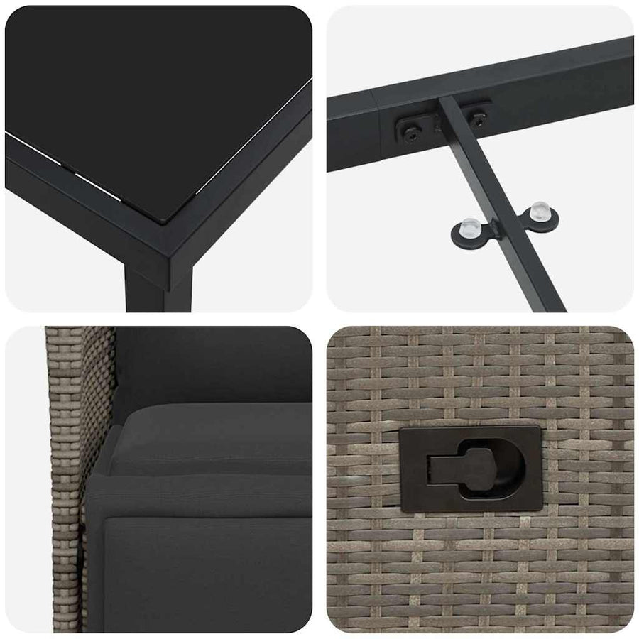 Tuin Eetset Met Kussen 9 Pcs Grijs Poly Riet