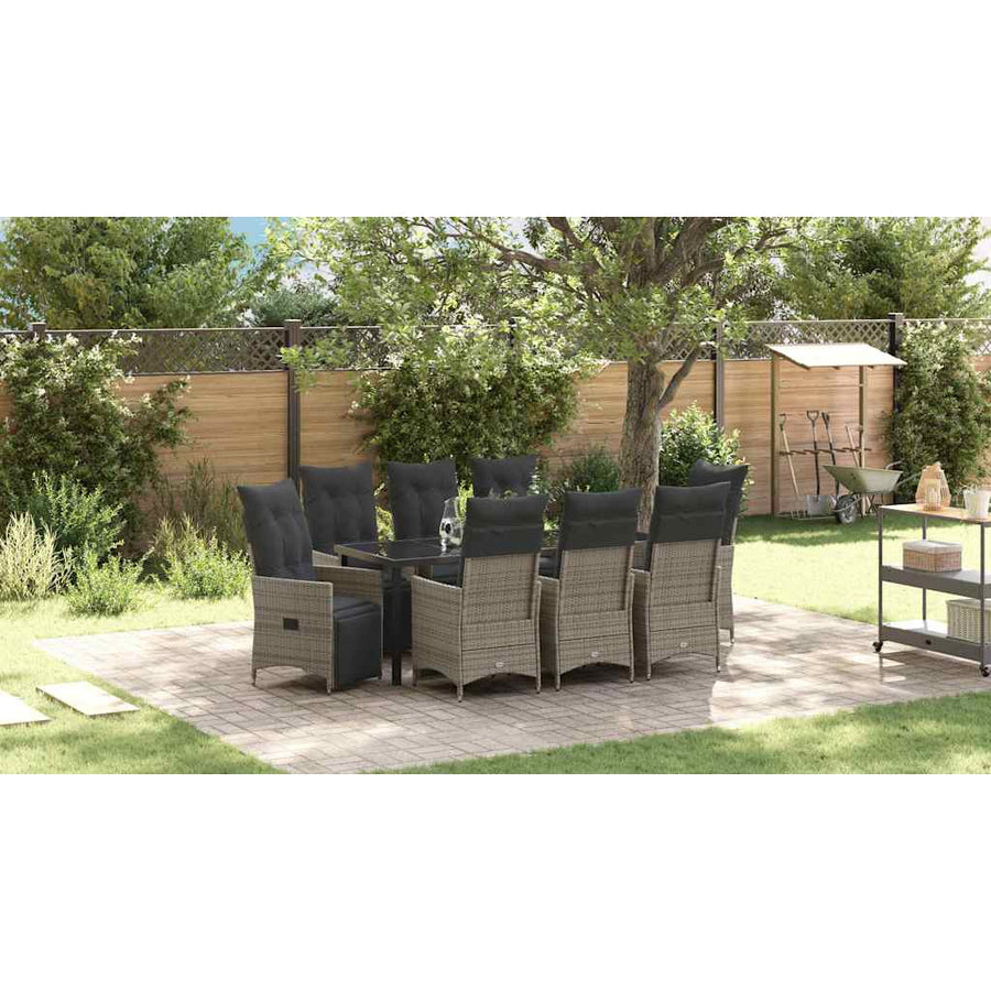 Tuin Eetset Met Kussen 9 Pcs Grijs Poly Riet