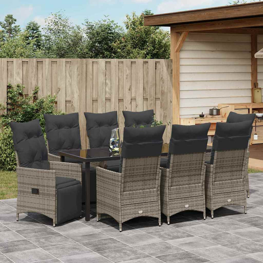 Tuin Eetset Met Kussen 9 Pcs Grijs Poly Riet