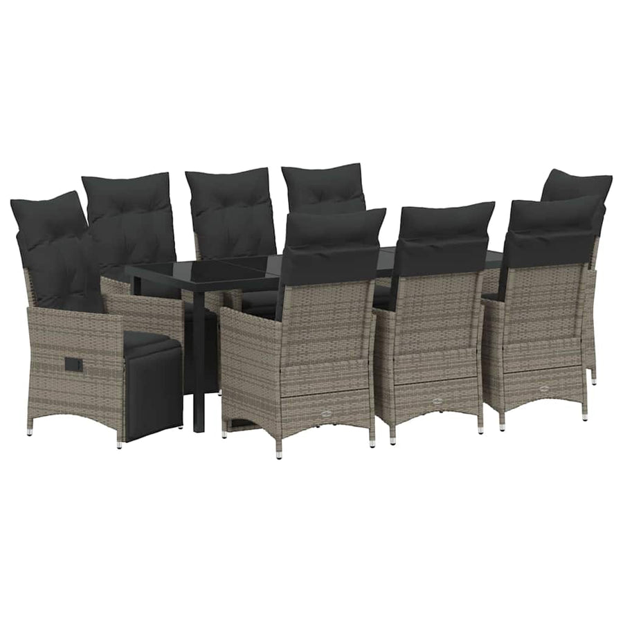 Tuin Eetset Met Kussen 9 Pcs Grijs Poly Riet