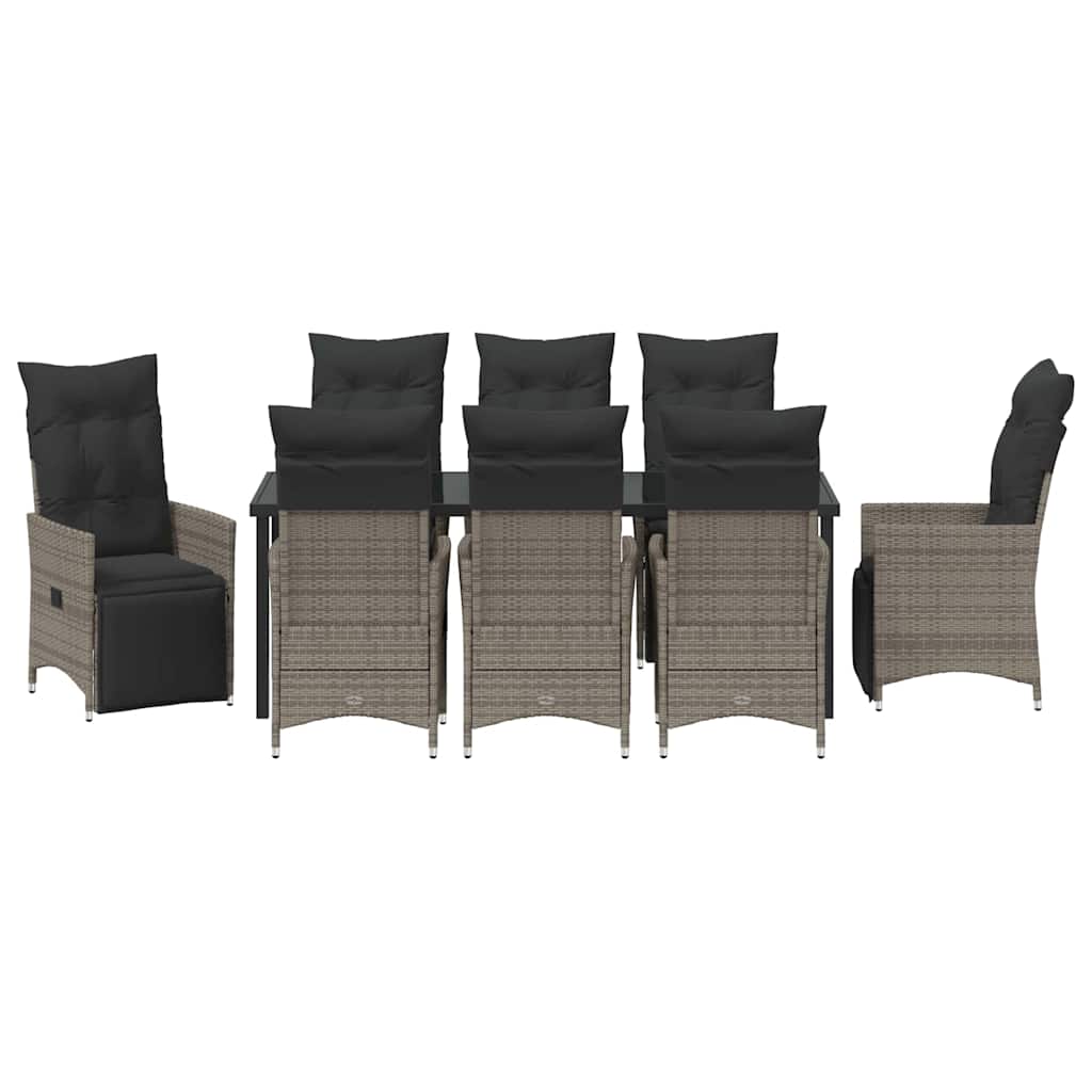 Tuin Eetset Met Kussen 9 Pcs Grijs Poly Riet