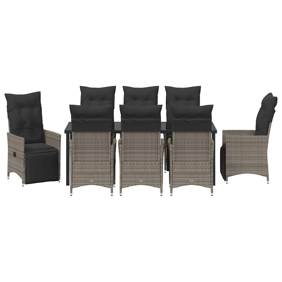 Tuin Eetset Met Kussen 9 Pcs Grijs Poly Riet
