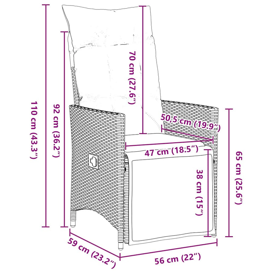 Tuin Eetset Met Kussen 9 Pcs Grijs Poly Riet