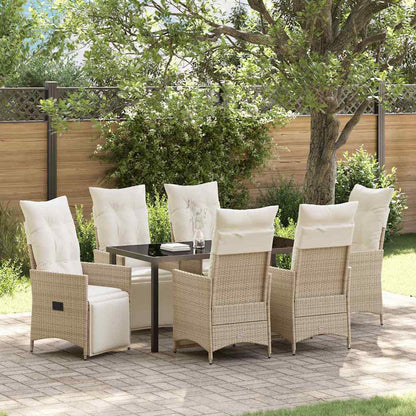 Tuin eettafelset met kussen 7 pcs Beige poly rattan