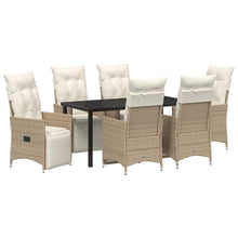 Tuin eettafelset met kussen 7 pcs Beige poly rattan
