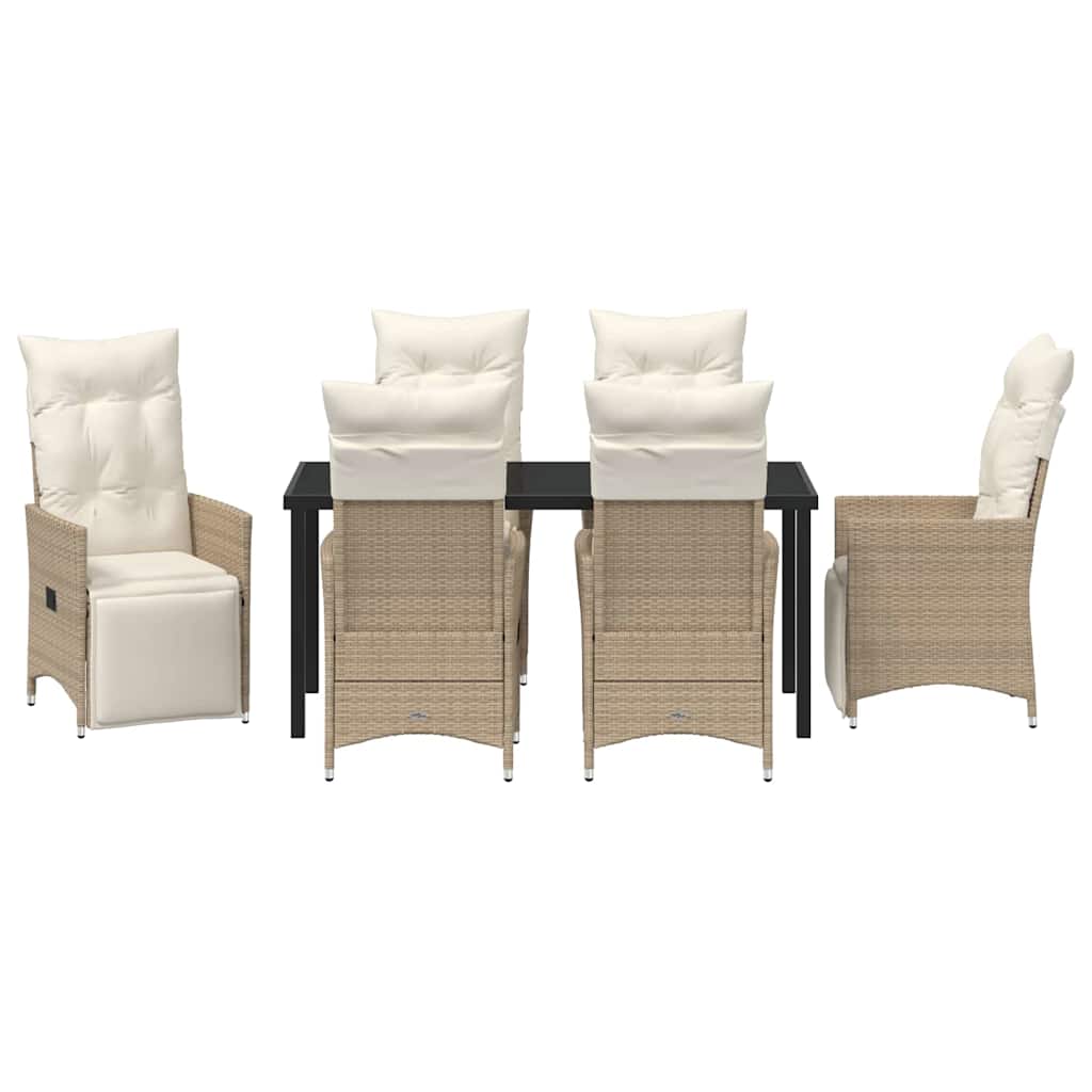Tuin eettafelset met kussen 7 pcs Beige poly rattan