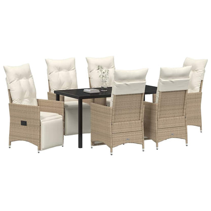 Tuin eettafelset met kussen 7 pcs Beige poly rattan