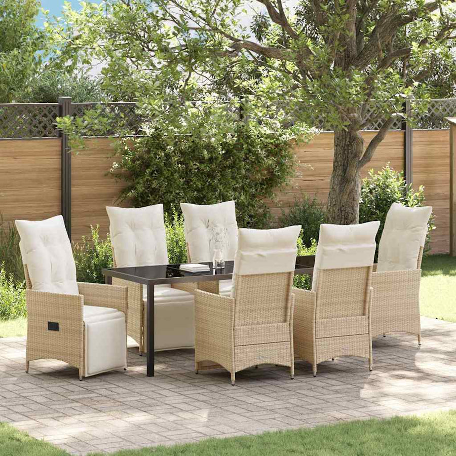 Tuin eettafelset met kussen 7 pcs Beige poly rattan