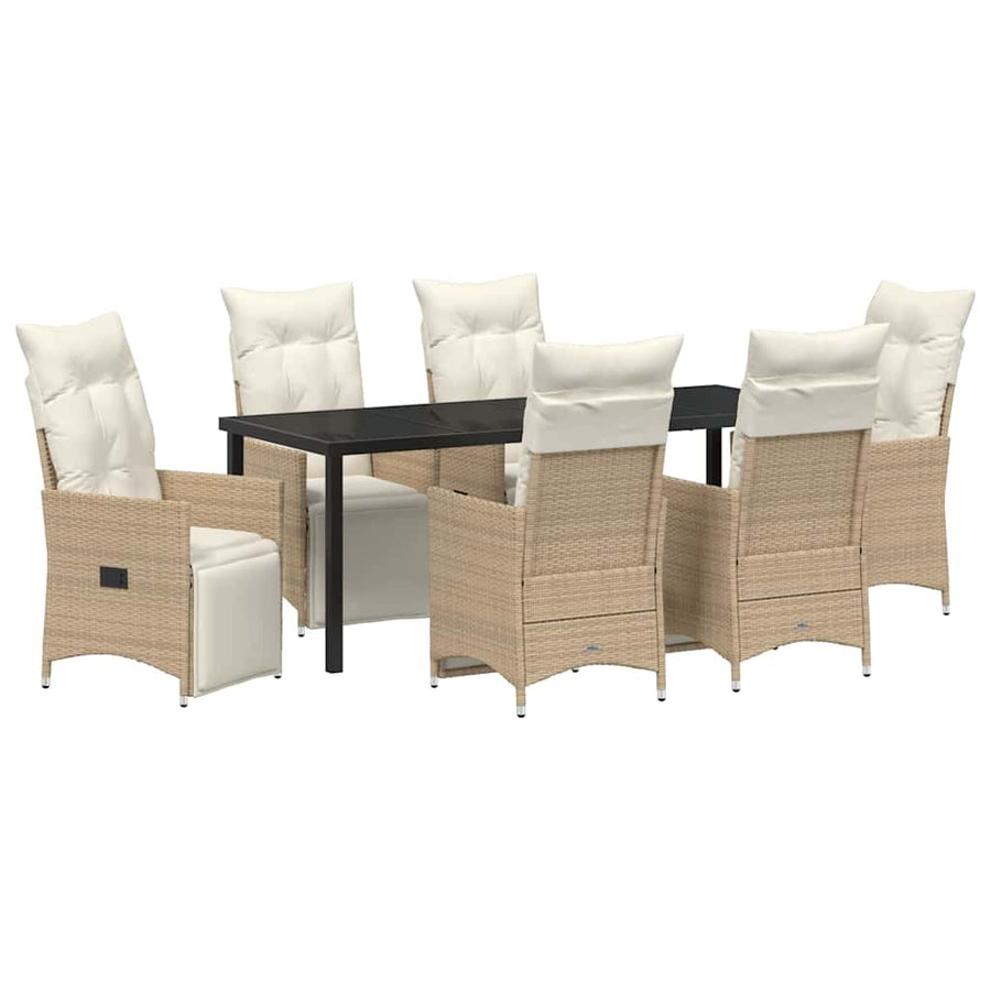 Tuin eettafelset met kussen 7 pcs Beige poly rattan