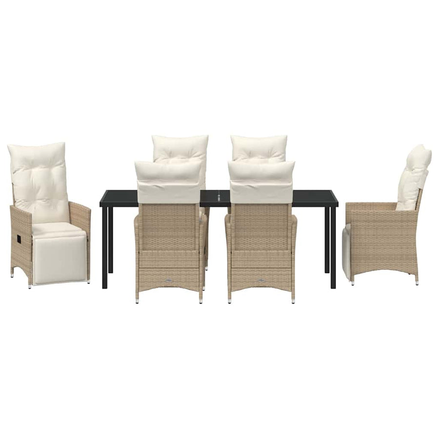 Tuin eettafelset met kussen 7 pcs Beige poly rattan
