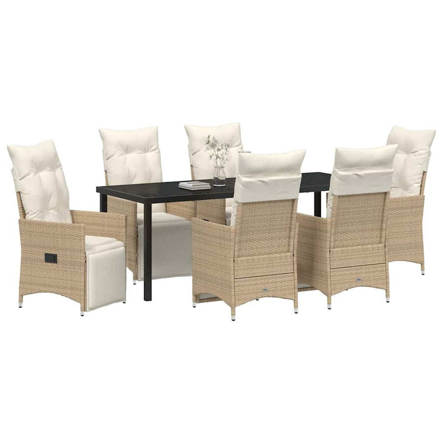 Tuin eettafelset met kussen 7 pcs Beige poly rattan