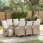 Tuin eettafelset 9-delig poly rattan beige