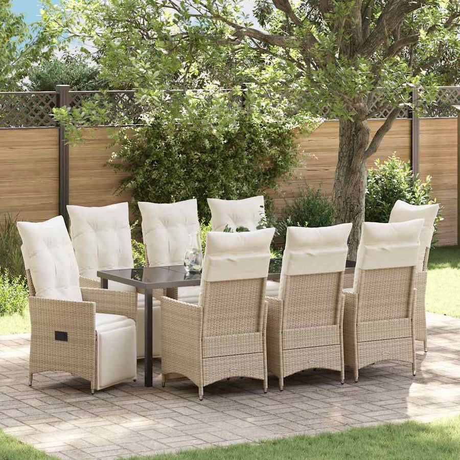 Tuin Eettafelset Met Kussen 9 Pcs Beige Poly Rattan