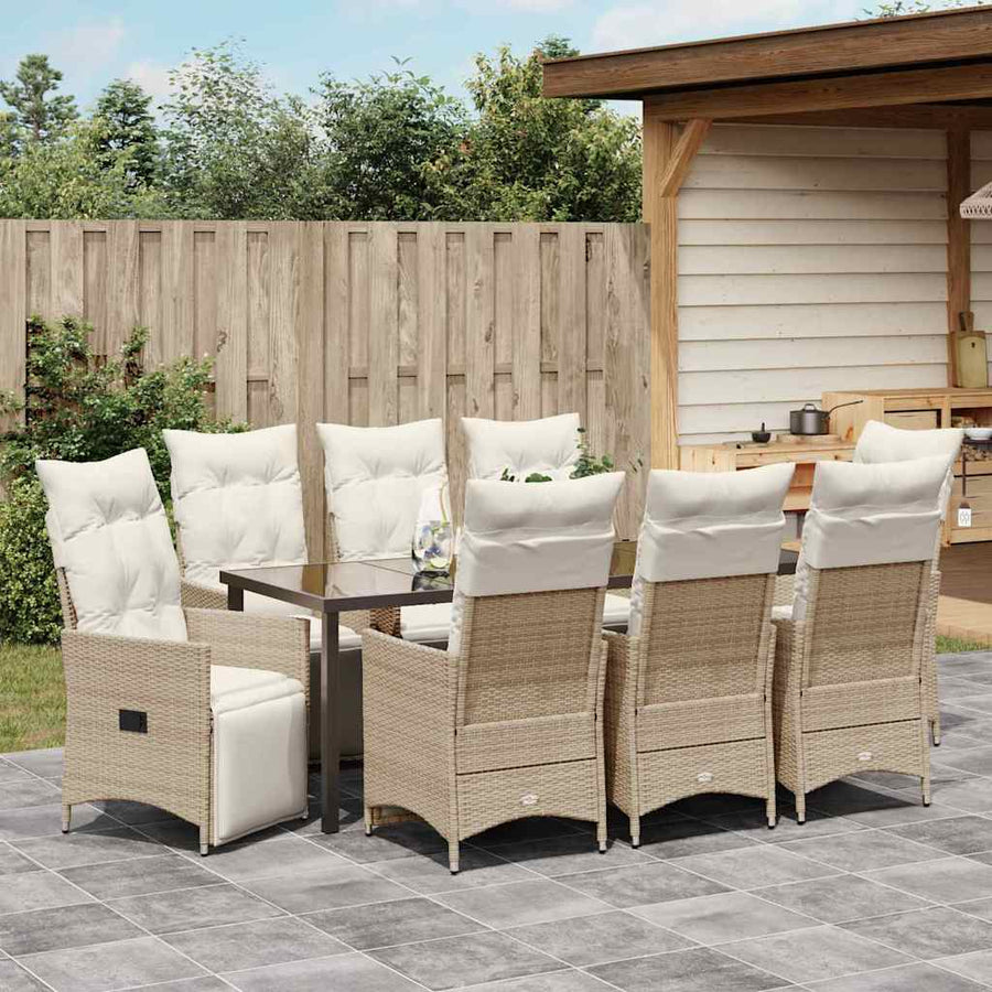 Tuin Eettafelset Met Kussen 9 Pcs Beige Poly Rattan