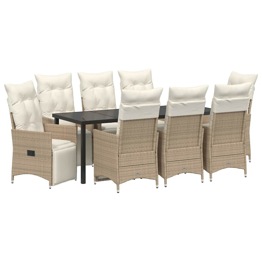 Tuin Eettafelset Met Kussen 9 Pcs Beige Poly Rattan