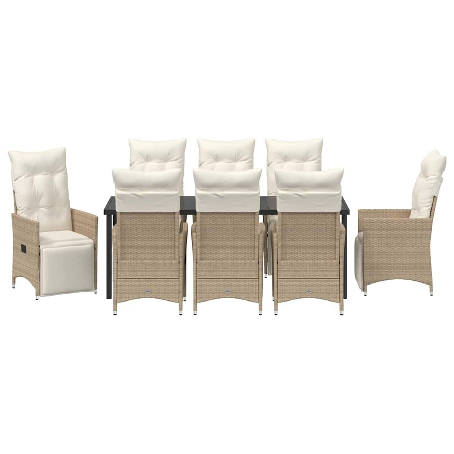Tuin Eettafelset Met Kussen 9 Pcs Beige Poly Rattan