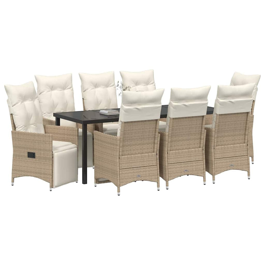 Tuin Eettafelset Met Kussen 9 Pcs Beige Poly Rattan
