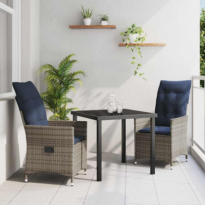 Tafel en stoelen set met kussen 3 pcs Grijs PE Rattan