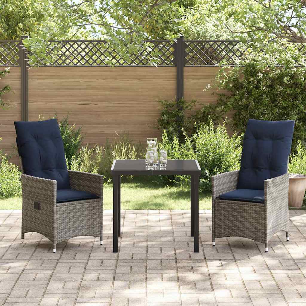 Tafel en stoelen set met kussen 3 pcs Grijs PE Rattan
