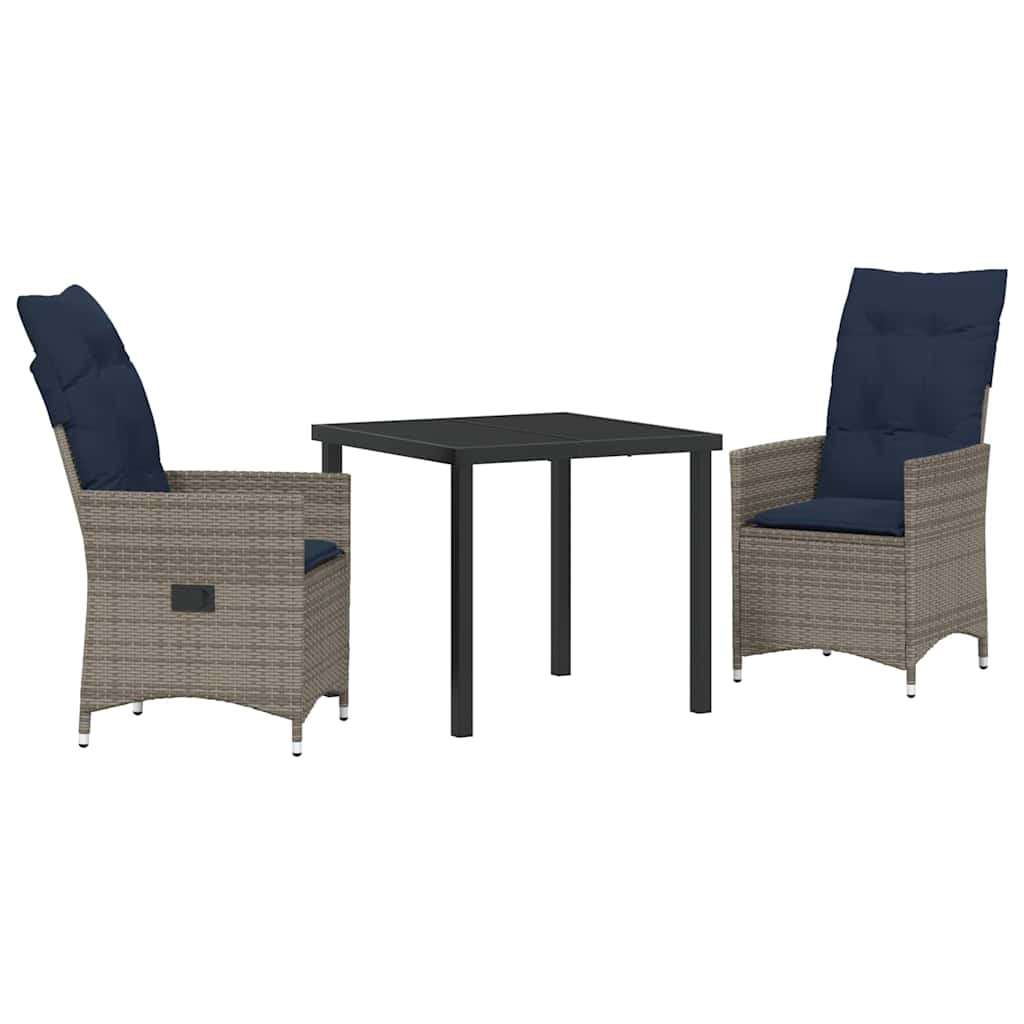 Tafel en stoelen set met kussen 3 pcs Grijs PE Rattan