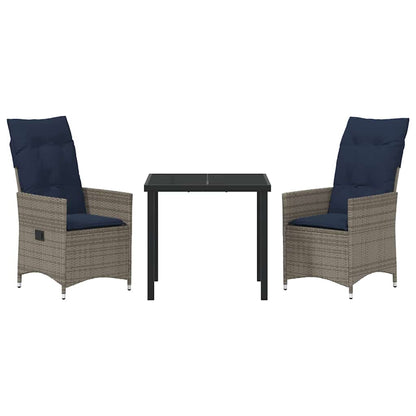 Tafel en stoelen set met kussen 3 pcs Grijs PE Rattan