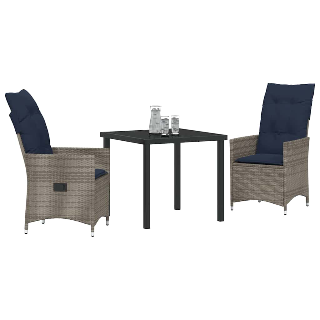 Tafel en stoelen set met kussen 3 pcs Grijs PE Rattan