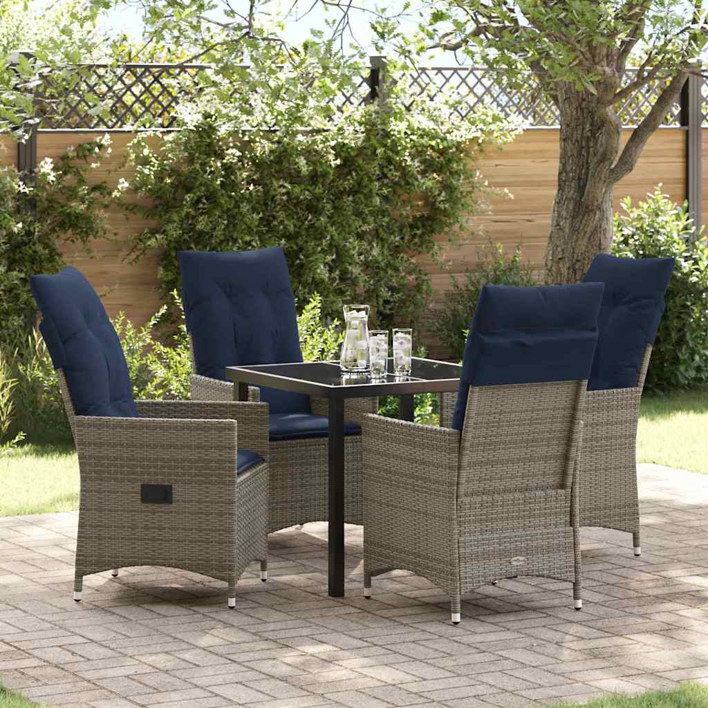 Tafel en stoelen set met kussen 5 pcs Grijs PE Rattan