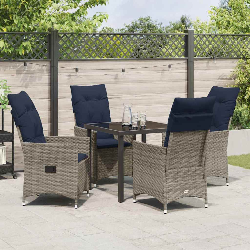 Tafel en stoelen set met kussen 5 pcs Grijs PE Rattan