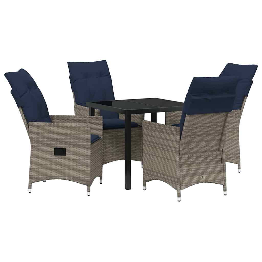 Tafel en stoelen set met kussen 5 pcs Grijs PE Rattan