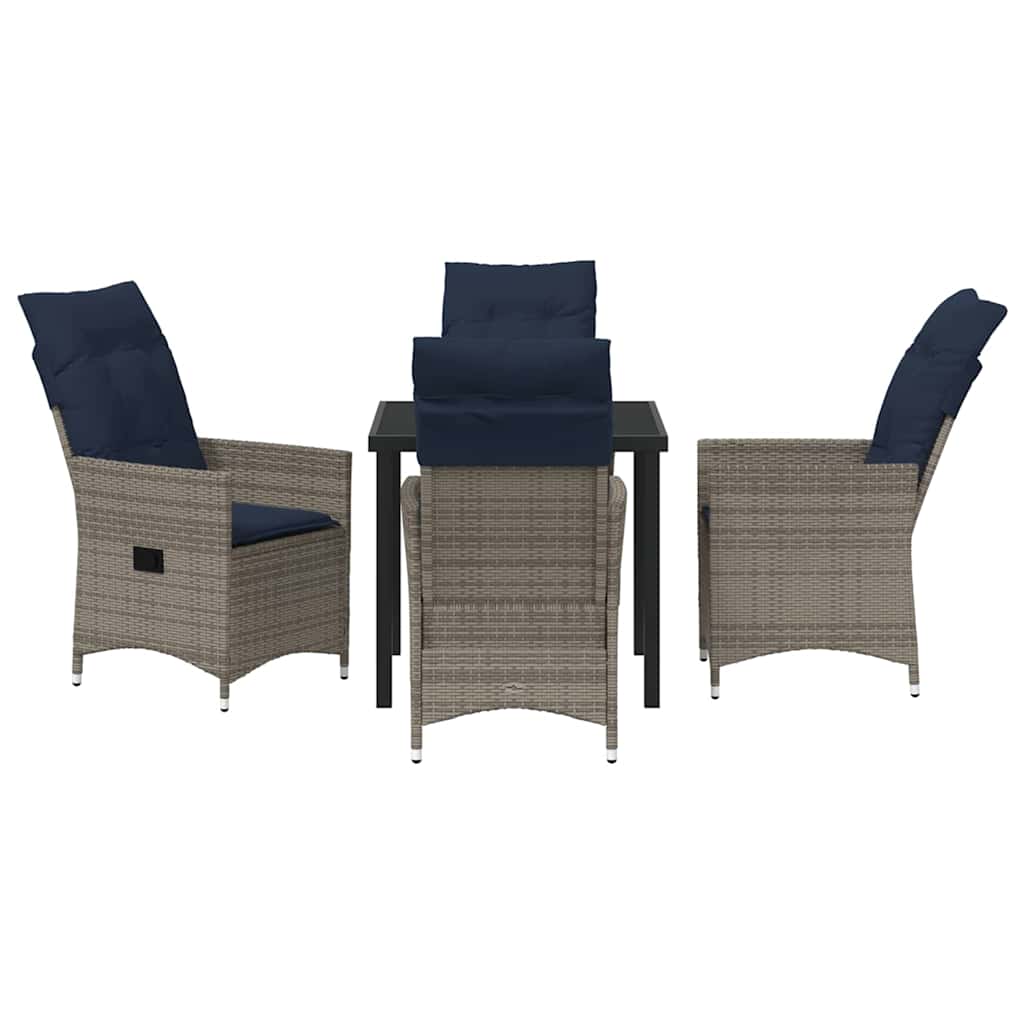 Tafel en stoelen set met kussen 5 pcs Grijs PE Rattan