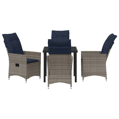 Tafel en stoelen set met kussen 5 pcs Grijs PE Rattan