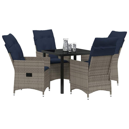 Tafel en stoelen set met kussen 5 pcs Grijs PE Rattan
