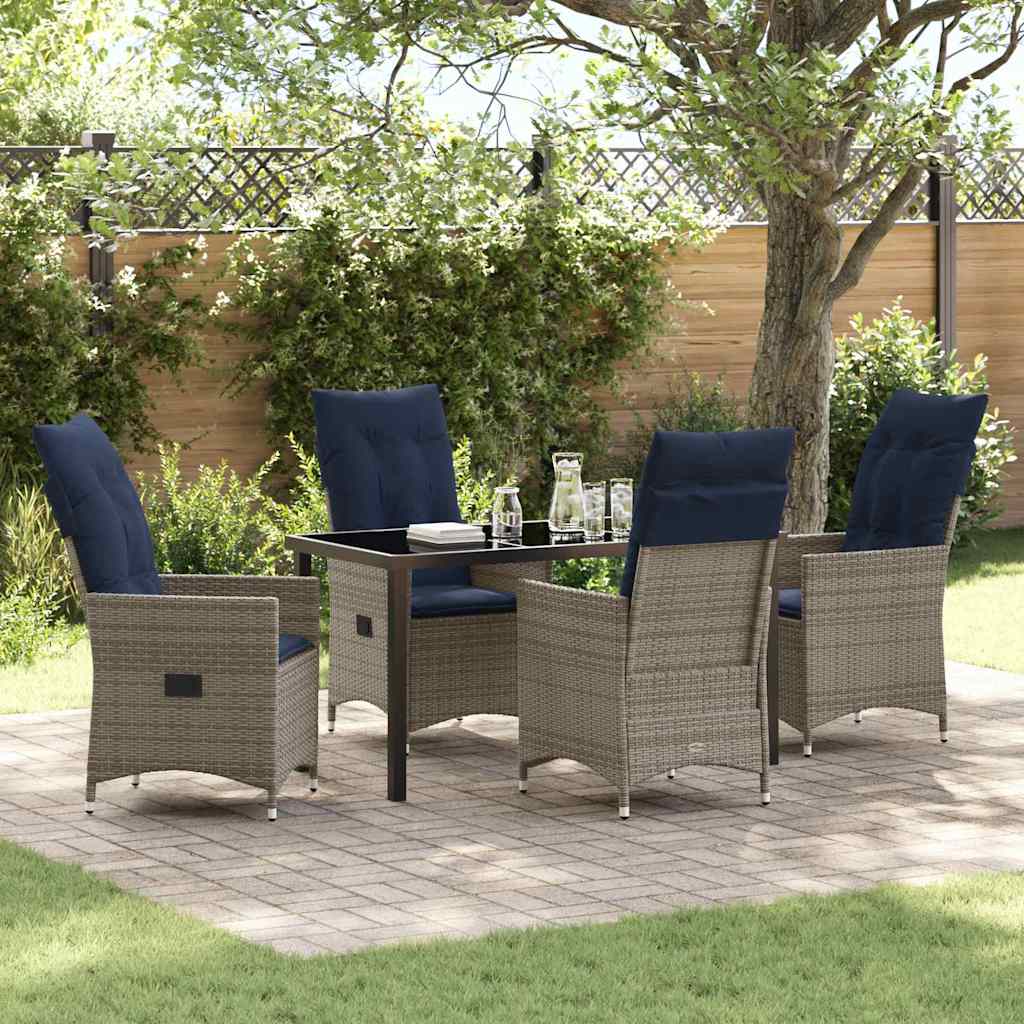 Tafel en stoelen set met kussen 5 pcs Grijs PE Rattan