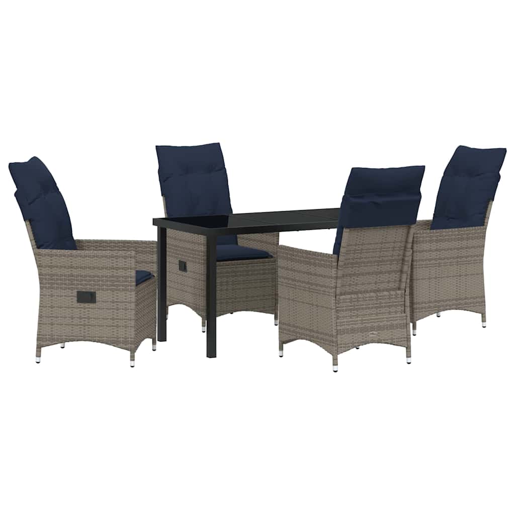 Tafel en stoelen set met kussen 5 pcs Grijs PE Rattan