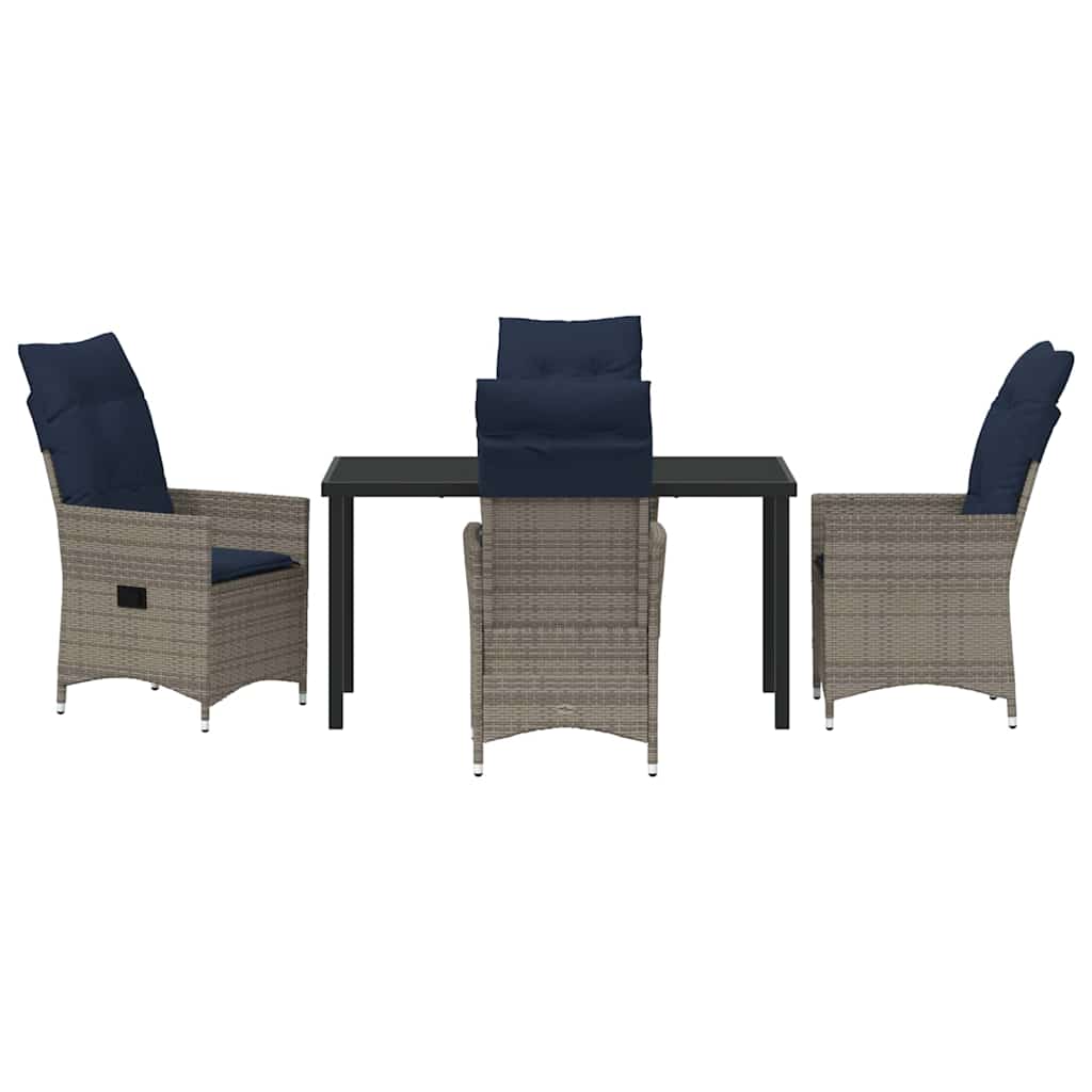 Tafel en stoelen set met kussen 5 pcs Grijs PE Rattan