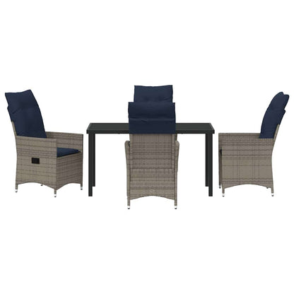 Tafel en stoelen set met kussen 5 pcs Grijs PE Rattan
