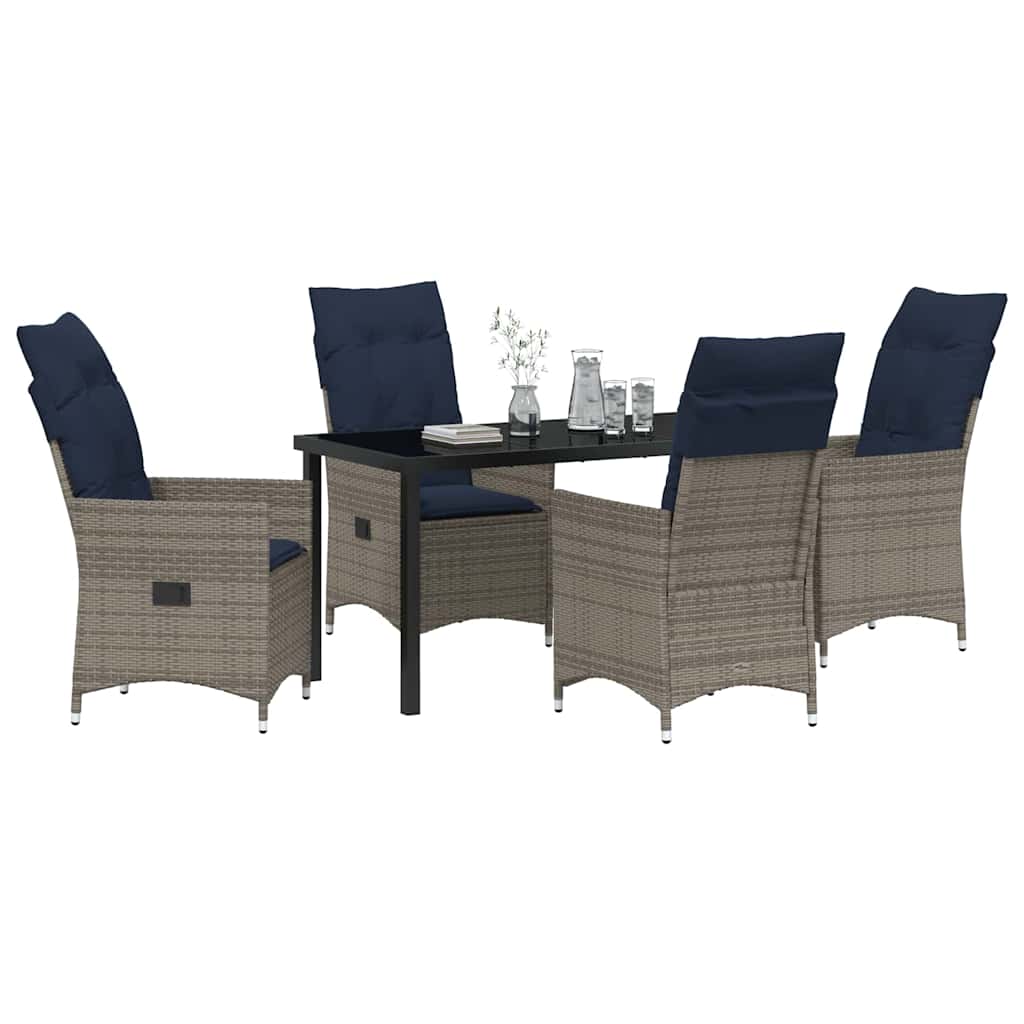Tafel en stoelen set met kussen 5 pcs Grijs PE Rattan
