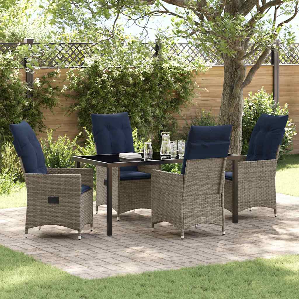 Tafel en stoelen set met kussen 5 pcs Grijs PE Rattan