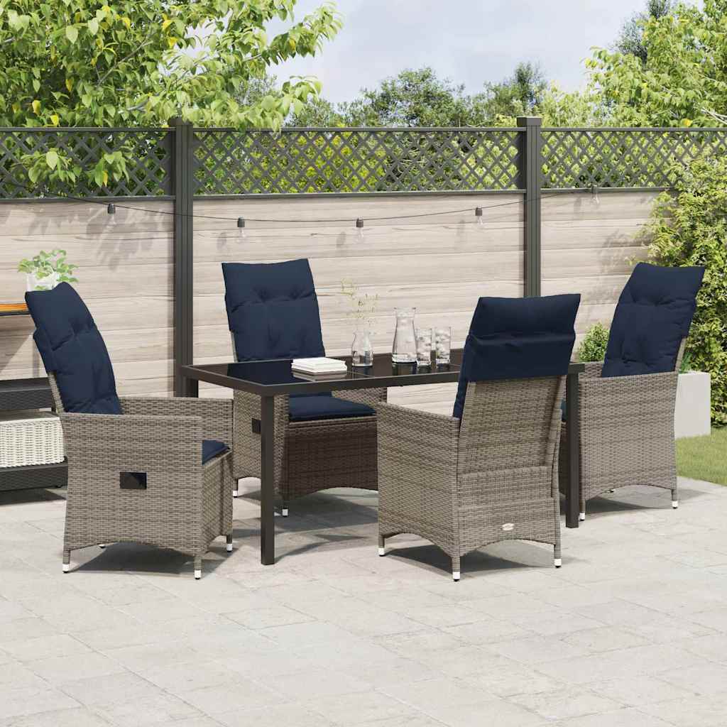 Tafel en stoelen set met kussen 5 pcs Grijs PE Rattan