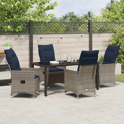 Tafel en stoelen set met kussen 5 pcs Grijs PE Rattan