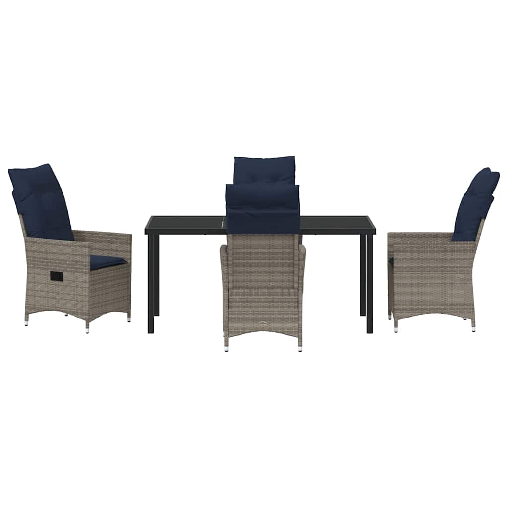 Tafel en stoelen set met kussen 5 pcs Grijs PE Rattan