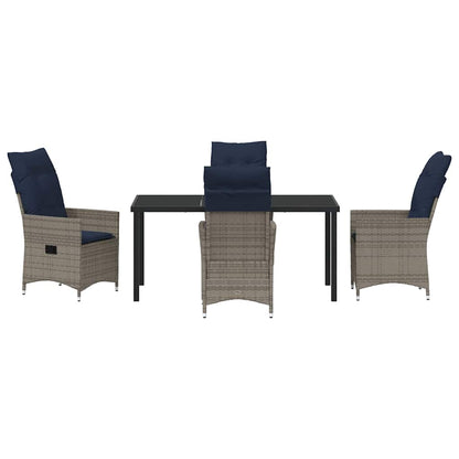 Tafel en stoelen set met kussen 5 pcs Grijs PE Rattan
