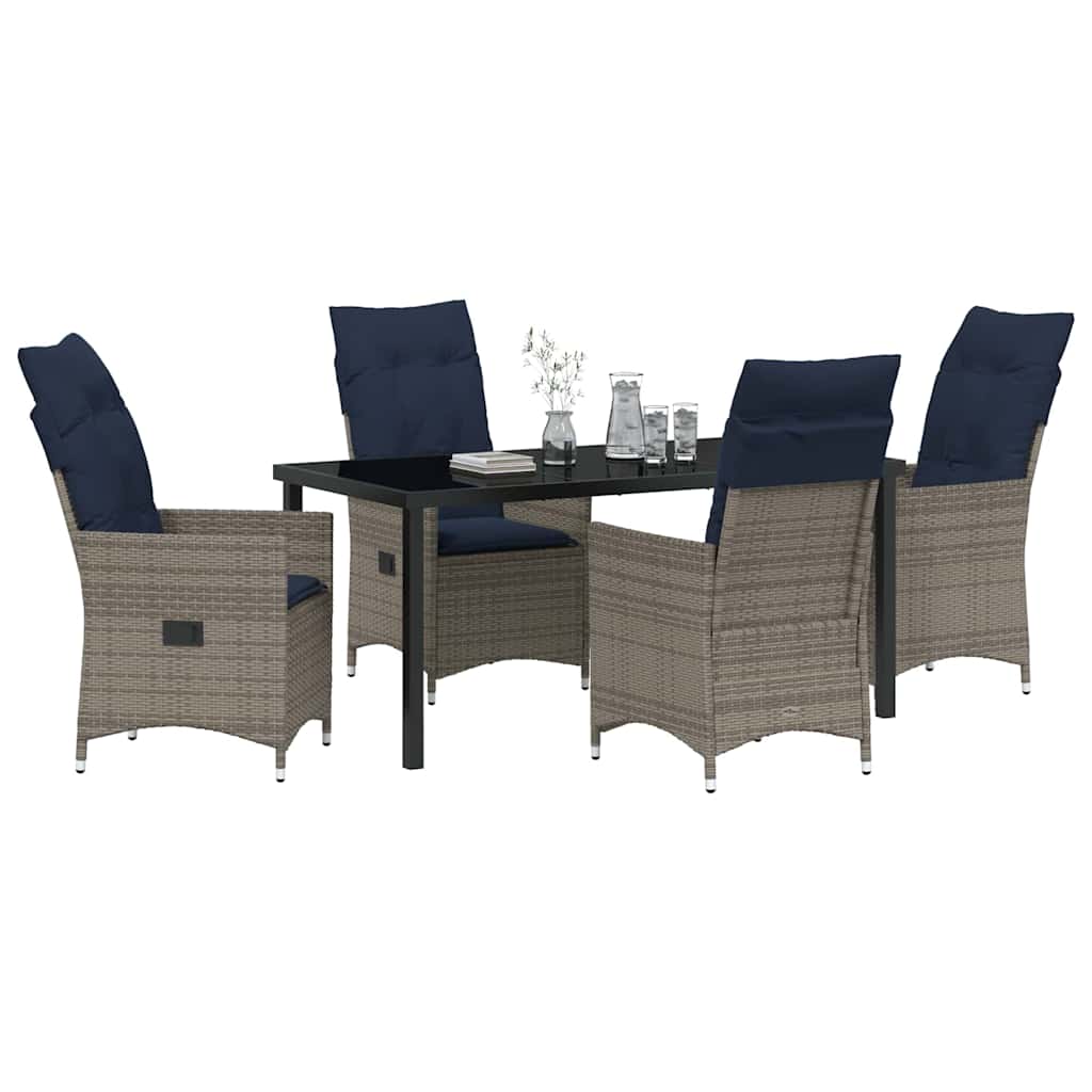 Tafel en stoelen set met kussen 5 pcs Grijs PE Rattan