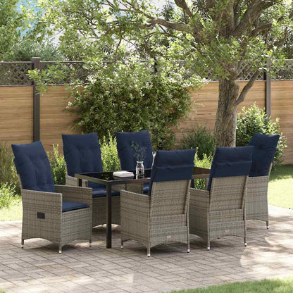 Tafel en stoelen set met kussen 7 pcs Grijs PE Rattan